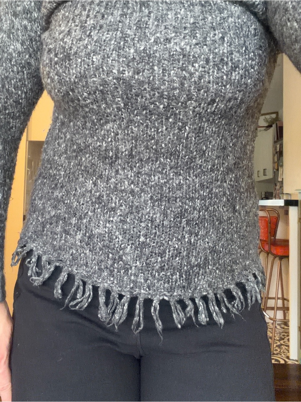 Y2K Women’s Gray Fringe Hem Knit Sweater - Picture 10 of 13